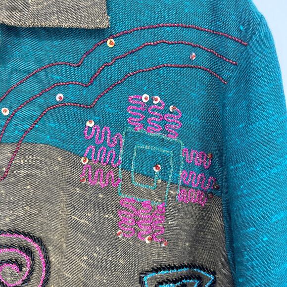Coldwater Creek Multi-Media Patchwork Embroidered Wearable Art Jacket M - Picture 2 of 8